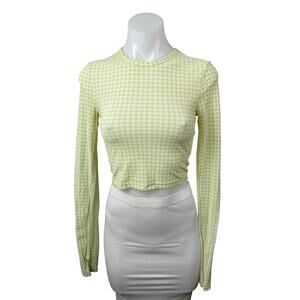 Alo Yoga Women's Light Green Gingham Check Long Sleeve Athletic Crop Top Size S